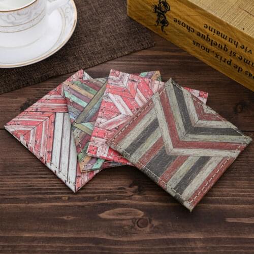 LINKWELL Set of 4 10cmx10cm Geometric Vintage Pattern Wood Slat Coast Bar Coaster Old Look Table Cup Holder Drink Placemat Mat