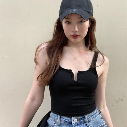Summer Women Short Tanks Tops Korean Style Fashion Simple Solid Small V-Neck Sleeveless Vest for Ladies