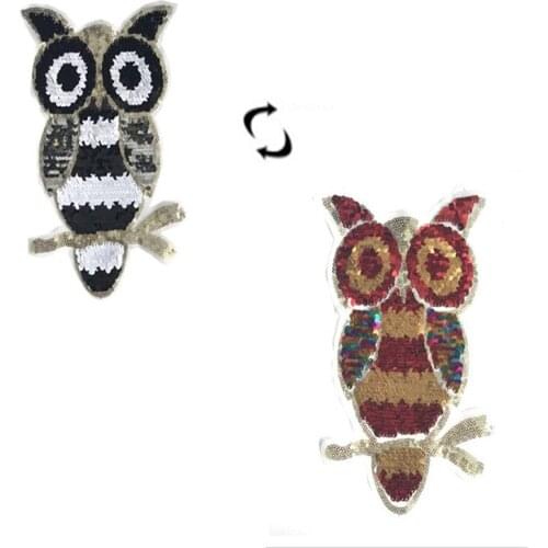 Color-changing Owl Flip Embroidered Sequin Cloth Sticker Decorative Garment Flip Sequin Double-sided Cloth Sticker