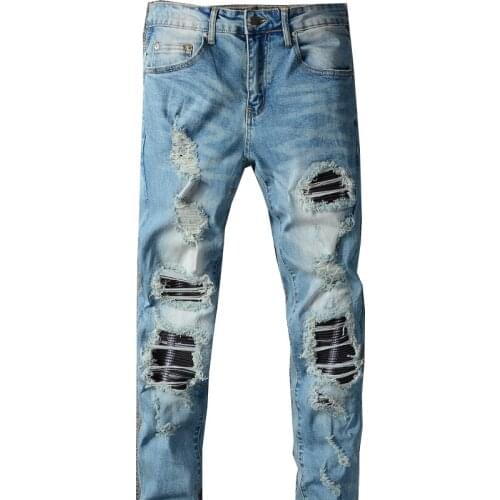 2021 casual pants men ripped jeans trousers fashion blue trend slim fit type