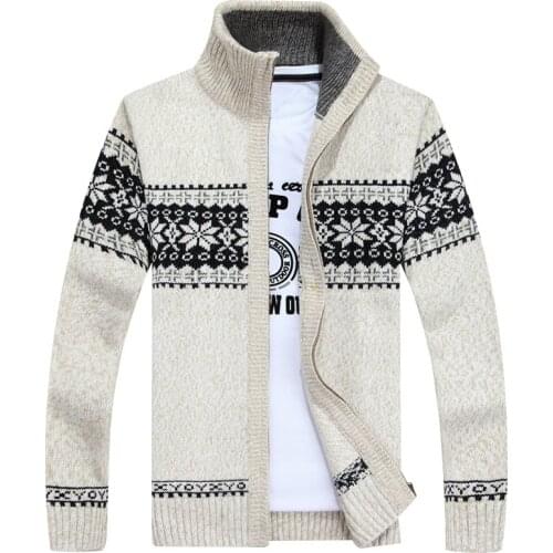 Autumn Winter Geometric Print Sweater Men Striped Christmas Sweater Windbreaker Warm Fashion Cardigan Sweaters Male Big Size 3XL