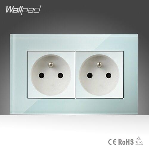 Double 16A French Socket Wallpad White Crystal Glass 146*86mm Double EU French Standard Wall Socket Free Shipping