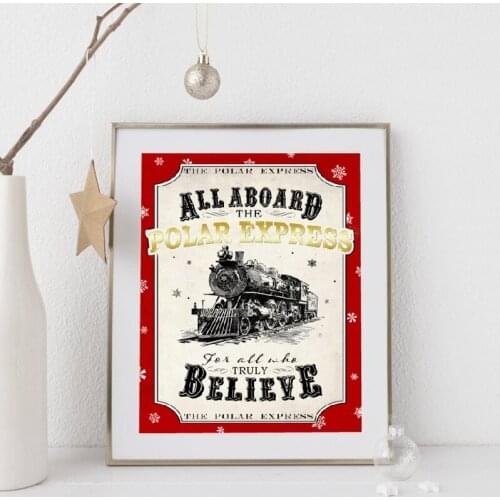 Wall Artwork Poster Pictures Polar Express Christmas Sign Canvas Paintings Prints Home Decoration For Living Room Modular Frame