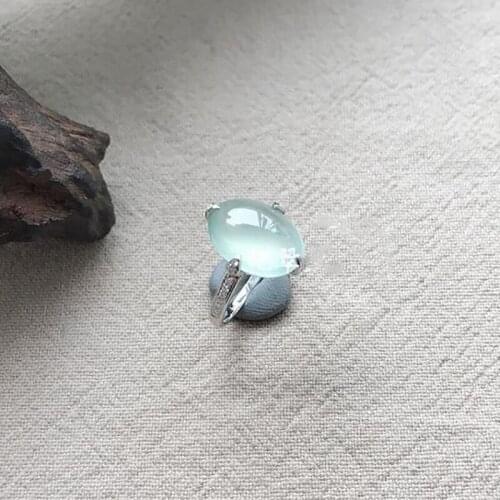 Original design natural chalcedony oval opening adjustable ring Chinese style retro charm womens brand silver jewelry