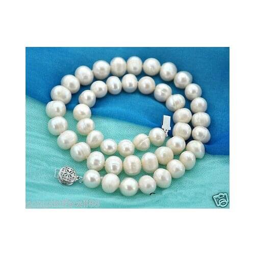Natural 18" 9-10mm round pink freshwater pearls necklace magnet clasp E9101