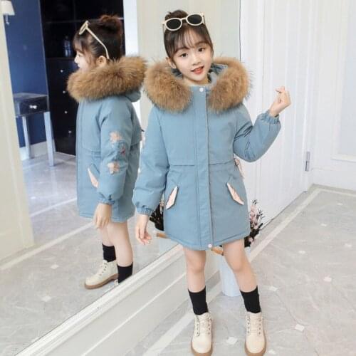 High Quality Winter Hooded Fur Collar Parkas Coat For 4 6 7 8 9 10 11 12Yrs Baby Girl Down Coat 3 Colors Kids Girls Outerwear