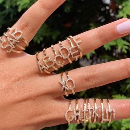 Initial Letter Rings For Women Zircon A-Z 26 Letter Stainless Steel Gold Alphabet Rings Valentine Jewelry Gift Bijoux Femme