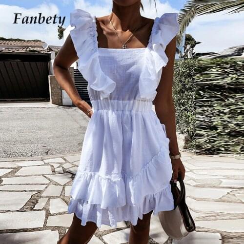 Summer Elegant Chic Halter Ruffle Party Dress Women Sexy Sleeveless Backless Bandage Dress Casual Solid Cotton Linen Beach Dress