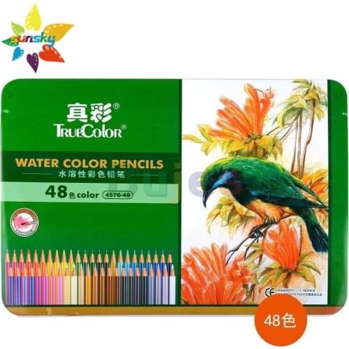 Truecolor Water soluble color pencil iron box set 4576-12/24/36/48 color student color pencil Rich in color art supplies