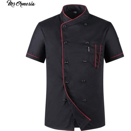 Unisex Casual Soft Chef Jackets Short Sleeve Oblique Collar Double Breasted Kitchen Catering Restaurant Food Serive Work Uniform