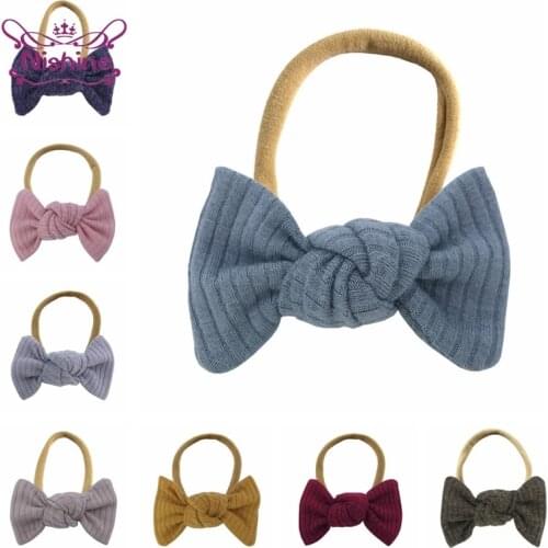 Nishine 3 Inches Solid Color Bowknot Infant Headband Soft Elastic Nylon Hairband Princess Headwear Hair Accessories Photo Props