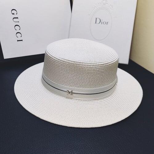 Sun Hats For Women Straw Wide Brim Hat Female Dress Hat Womens Summer Caps Beach Hat White Flat Top Fedroas Hat Korean Fashion