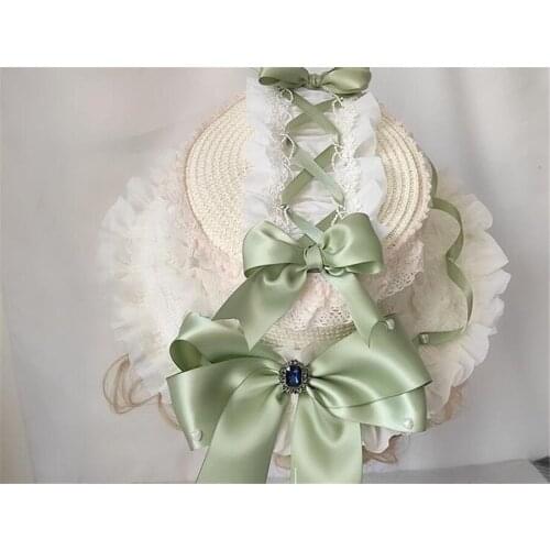 Sweet Big Lace Bow Summer Straw Hats Womens Beach Sun Hat Girl Princess Lolita Tea Party Cap D253