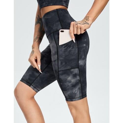 Tie Dyeing Gym Shorts High Waist Sports Shorts For Women Leggings Phone Pocket Jogging Workout Running Fitness Yoga Shorts Pants