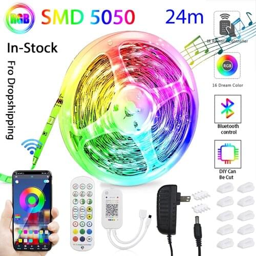 2021 New APP Bluetooth Led Strip Lights 24M RGB 5050 SMD Flexible Ribbon Lamp 3M 6M 12M 18M Tape Diode DC 12V Control For Room