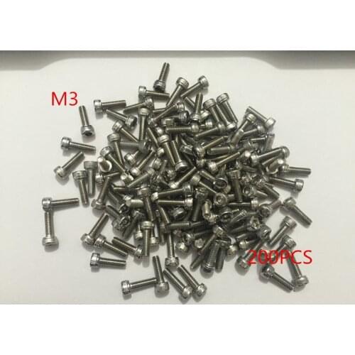 M3 series 200pcs Stainless steel hex socket screws M3*4/5/6/7-50 mm cylinder head bolt, cup head screws