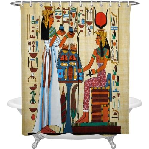 Ancient Egyptian Papyrus Bathroom Shower Curtain Polyester Fabric Waterproof Shower Curtains with Hooks