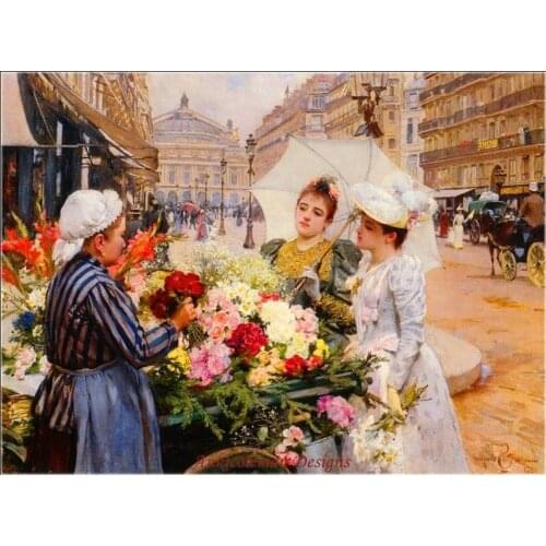 Needlework for Embroidery DIY French DMC High Quality - Counted Cross Stitch Kits 14 ct Oil painting - Buying the Flowers