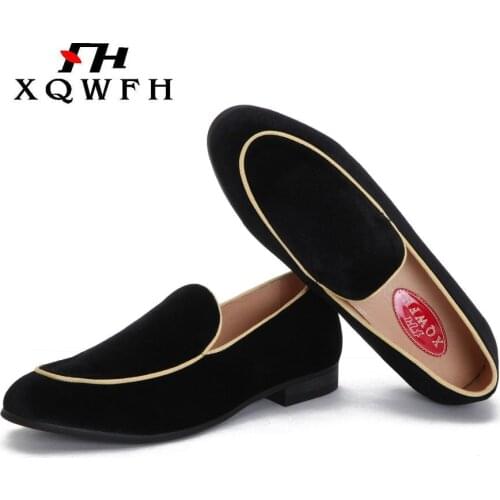 XQWFH 2019 New Style Men Black Velvet Shoes Fashion Party and Banquet Male Dress Shoes Plus Size Mens Loafers