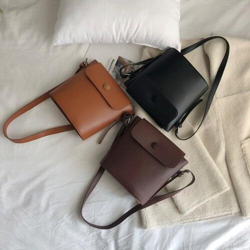Women Crossbody Bag Female Solid Color PU Leather Shoulder Bag With Diagonal Span Bucket Bags