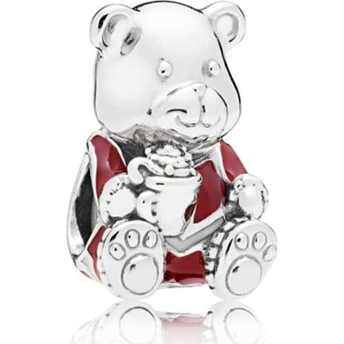 Authentic 925 Sterling Silver Bead Christmas Bear Charm Fit Fashion Women Pandora Bracelet Bangle Gift DIY Jewelry