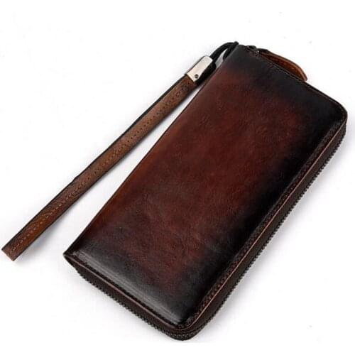 High Quality Natural Skin Women Clutch Purse ID/Credit Cards Multi-Capacity Vintage Handy Bag Genuine Leather Wrist Long Wallet