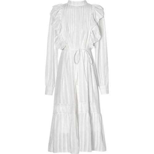 Retro wood ear dress 2021 new Top women spring white mid-length skirt Gothic dress Y2K simple