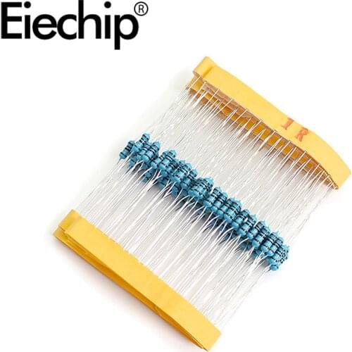 100pcs/lot 1/4W 1% Metal film resistor 1R 0.25W resistance 1 ohm Throught Hole