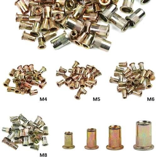 100PCS Mixed M4 M5 M6 M8 Rivnut Zinc Plated Carbon Steel Rivet Nut Flat Head Threaded Insert Rivnut