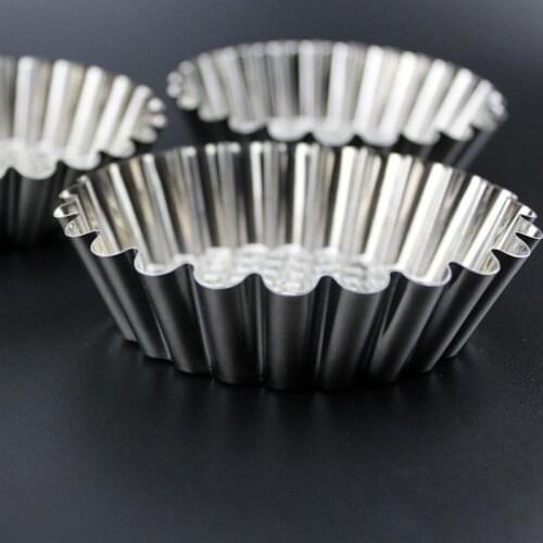 12pcs Stainless Steel Round Lace Egg Tart Molds Reusable Tartlet Moulds Baking Cup Stainless Steel Egg Tart Mold Mould Party