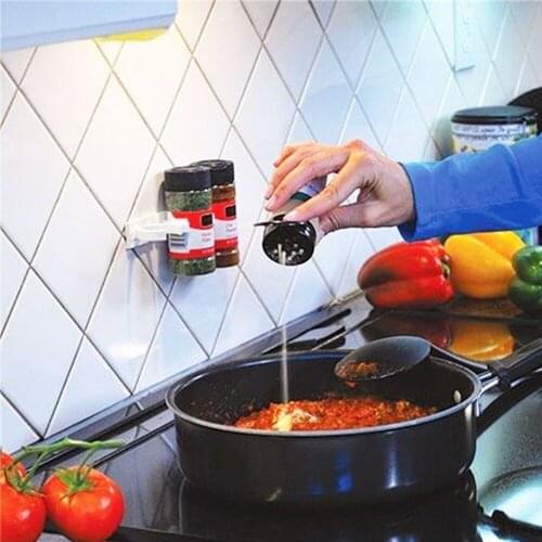 2/4 Pcs Kitchen Spice Jar Rack Wall-Mounted Adhesive Seasoning Bottles Holder Cabinet Door Condiment Bottle Hanging Clips