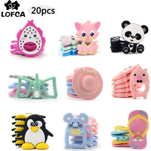 LOFCA 20pcs Baby Silicone Teether Popcorn Fruit Animal Pendant Toy BPA Free Food Grade Silicone Teething Baby Chew Nursing Gift