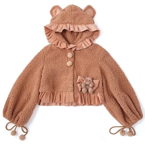 2020 Women Jacket Lovely Cat Ear Hooded Coat With Ears Loose Warm Winter Long Sleeve Female Sweet Lolita Cloak Harajuku
