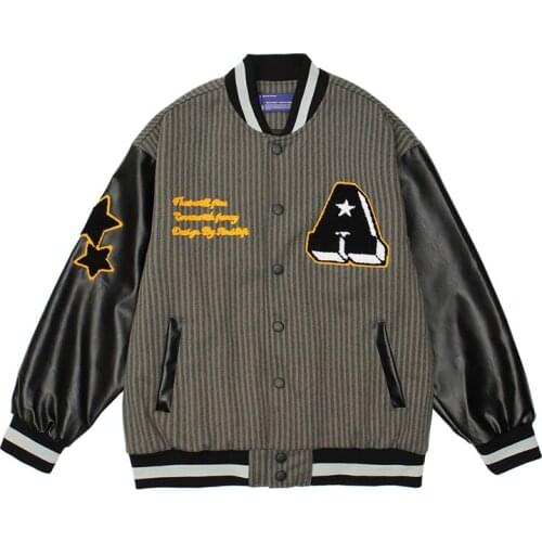 2021 Streetwear Harakuju Baseball Jacket And Coats Couples Hip Hpop Furry Letter Embroidery Outwear Top Clothing Patchwork