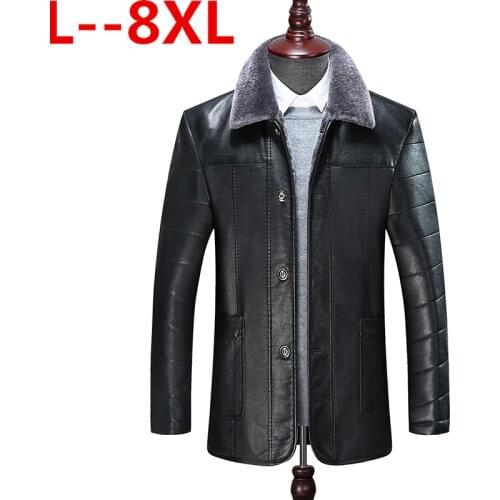 6XL 8XL Plus 5XL size 4XL Fashion Winter Men New Leather jacket Business casual Velvet bigger sizes coat