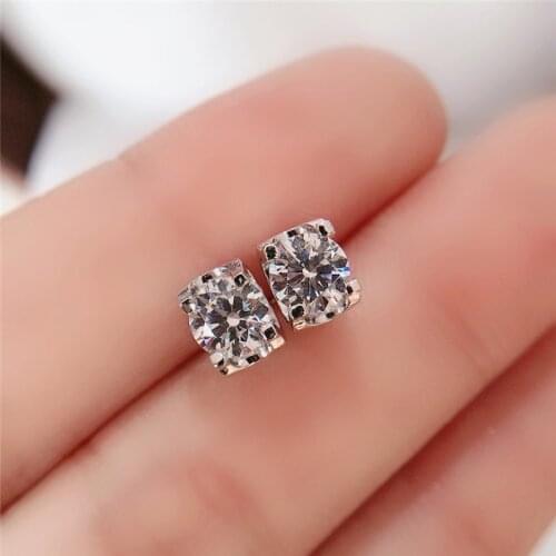 925 Sterling Silver Total 2 Carat Excellent Cut Diamond Test Passed Cow Head Stud Earrings Silver 925 Jewelry Female Birthday