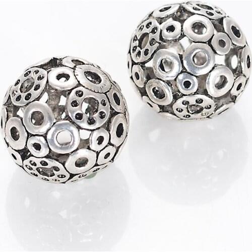Miasol 5 Pcs 25mm Antique Silver Tibet Hollow Metal Round Cast Loose Beads For Diy Jewelry Making Accessories