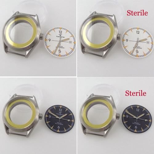 Tandorio 41mm Watch Case + Hands + Dial Fit For NH35 /NH35A Movement Brushed Case Luminous Hands Watch Parts Sapphire Glass