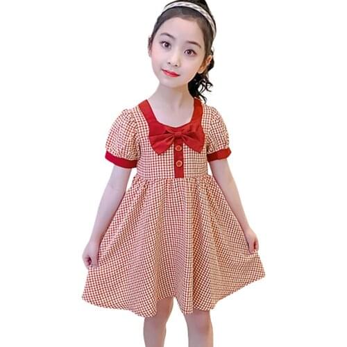 Kids Dresses For Girls Bow Party Dress For Girls Plaid Pattern Kids Dress Summer Girls Clothes 6 8 10 12 14