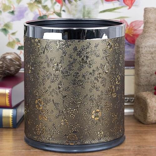 Double Layer Trash Can Metal 10L Iron Structure Pu Leather Cover Office Waste Bin Garbage Basket Can For Home Hotel Bar