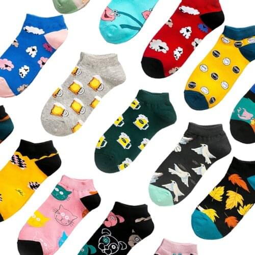 Cotton Invisible Summer Boat No Show Socks Non-slip Men Women Short Low Cut Happy Sock Slippers Funny Beer Animal Dog Socks Male