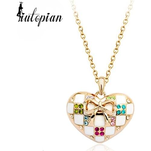 Iutopian Fashion Heart Pendant Necklace Colar Gift For Her Bow With Austrian Crystal Stellux #RG75790