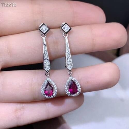 Exquisite red garnet stud earrings girl silver ornament water drop natural gem real 925 sterling silver birthday party gift