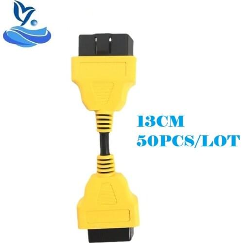 50pcs 16 pin vehicle OBD2 extension cable 13cm OBDII connector interface 16 pin external thread to internal thread OBD2 adapter
