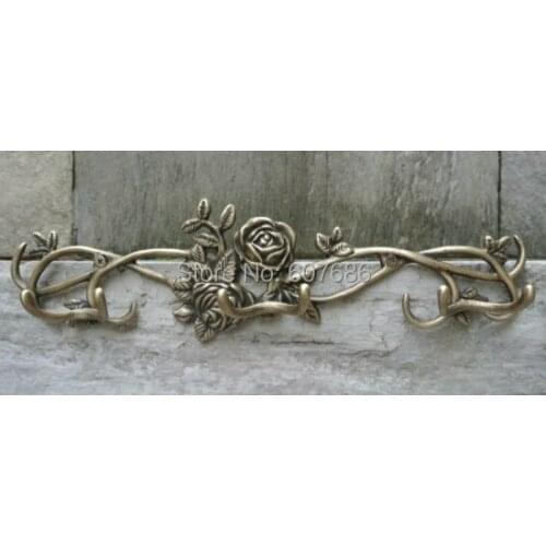 Copper Rose Pattern Hooks Antique Metal Hat Coat Clothes Rack Hanger Holder Hanging Wall Mounted Creative Home Decor Antique