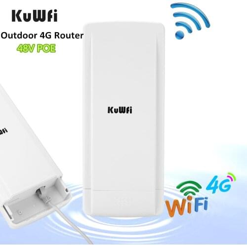 KuWFi Waterproof Outdoor 4G Wifi Router CAT4 150Mbps Wireless CPE Router Unlocked 4G SIM Card for IP Camera With 48V POE Adapter