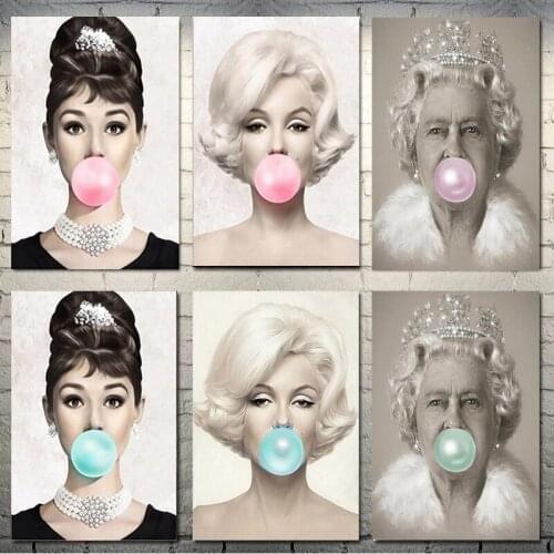 Marilyn Monroe Bubble Gum Canvas Painting Famous Actress Audrey Hepburn Posters And Prints Painting Pictures For Home Decor