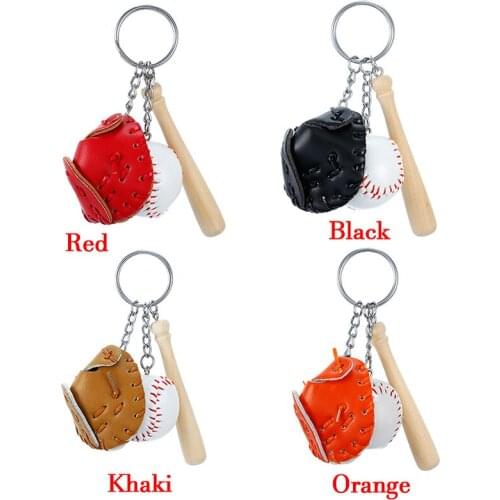 Mini Three-piece Baseball glove wooden bat keychain sports Car Key Chain Key Ring Gift For Man Women Accessories Cheap wholesale
