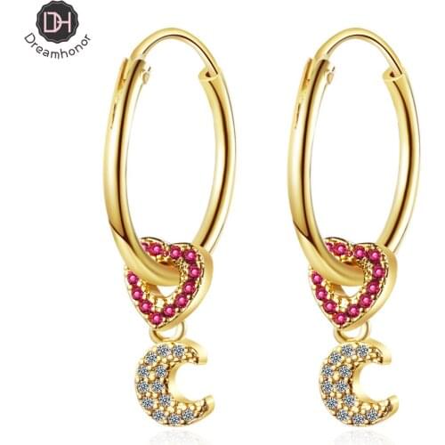 Fashion Korean 925 Silver Gold Plated Rhinestone Moon Heart Charm Clip Earrings Jewelry