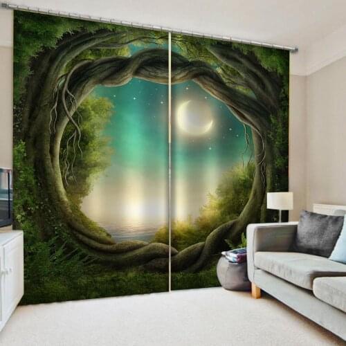 Beautiful Photo Fashion Customized 3D Curtains green scenery hole curtains 3d stereoscopic curtain